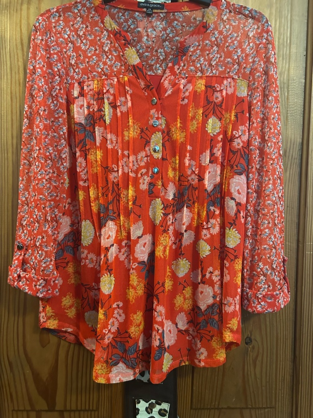 Ava & Grace Red Floral Long-Sleeve Blouse View 2